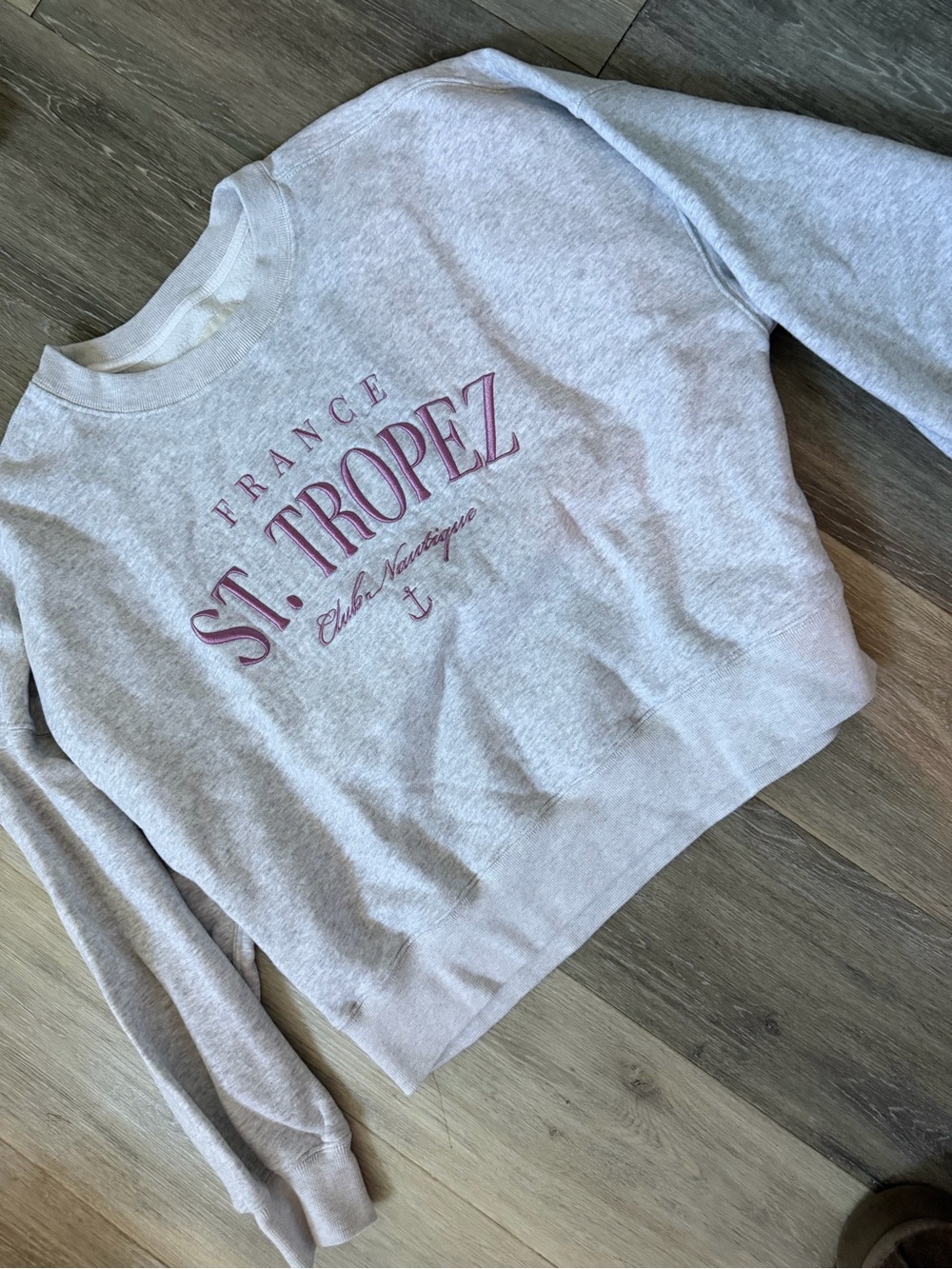 Abercrombie & Fitch Light Gray Crewneck Sweatshirt with Pink St. Tropez Script